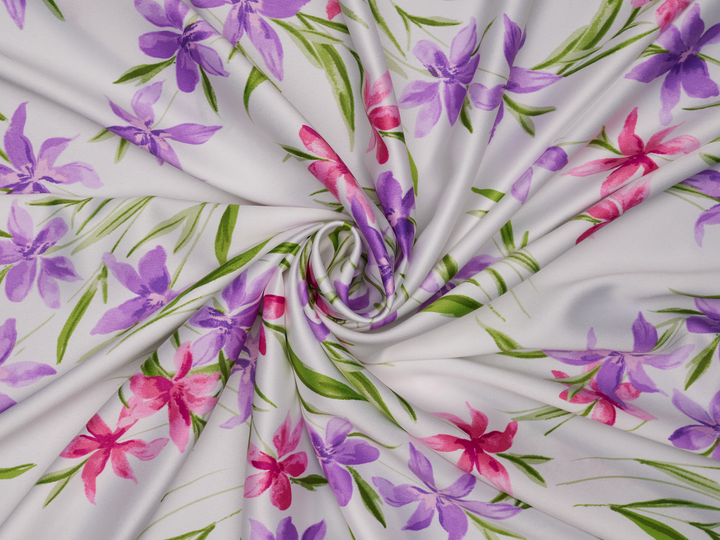 Faux silk charmeuse satin fabric by the yard -  Lilly  floral  print