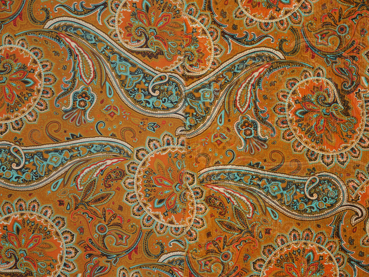 Chiffon fabric by the yard - Gorgeous Mustard teal orange paisley  print