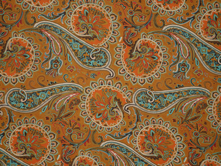 Chiffon fabric by the yard - Gorgeous Mustard teal orange paisley  print