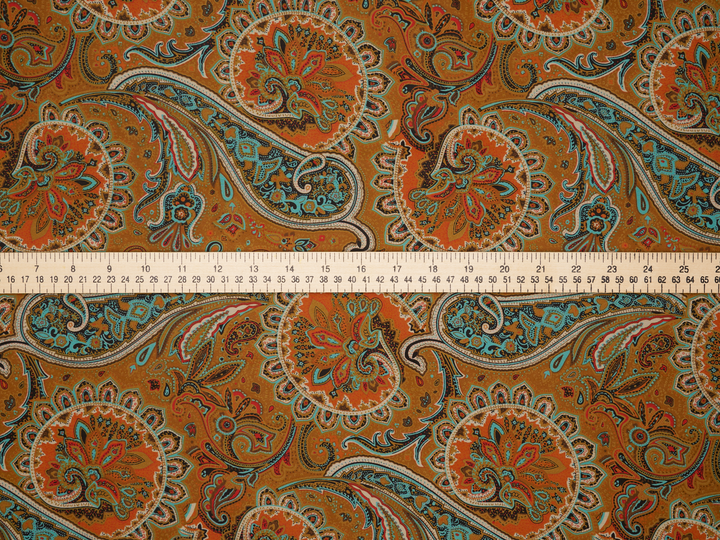 Chiffon fabric by the yard - Gorgeous Mustard teal orange paisley  print