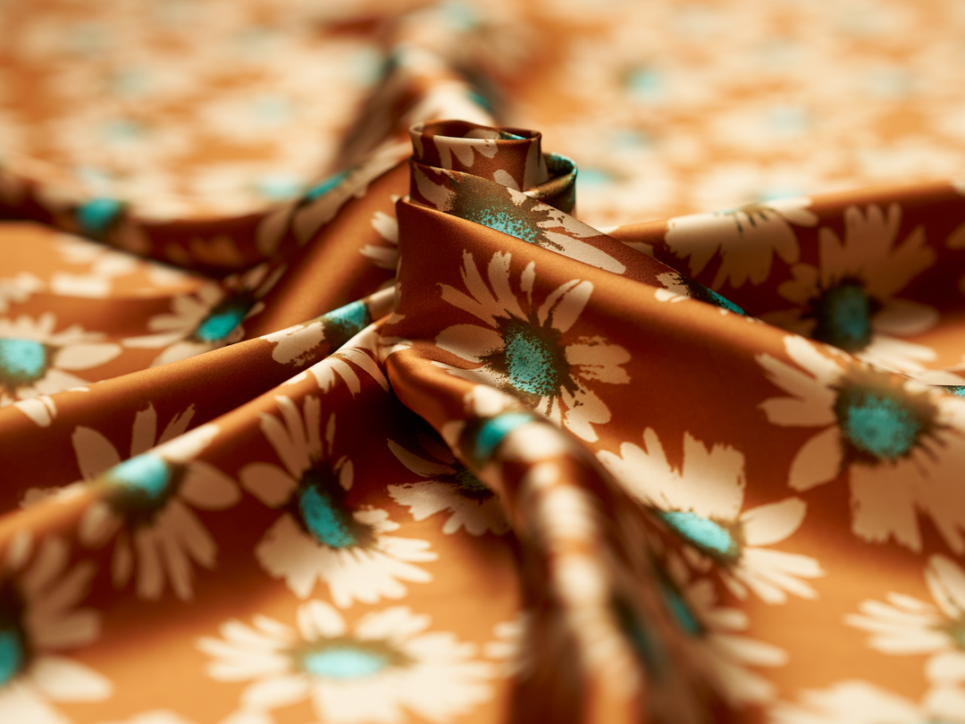 Charmeuse satin fabric by the yard -  MonSar exclusive floral print