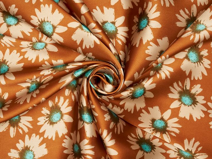 Charmeuse satin fabric by the yard -  MonSar exclusive floral print