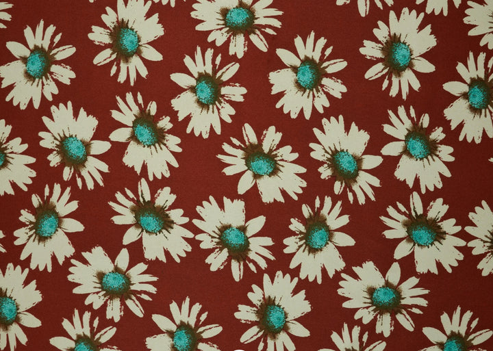 Charmeuse satin fabric by the yard -  Daisy floral print on Black