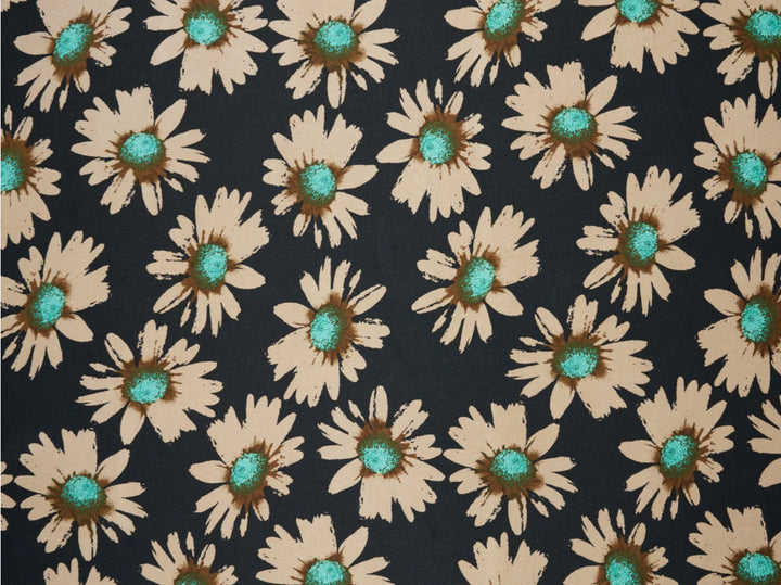 Charmeuse satin fabric by the yard -  Burgundy Daisy floral print