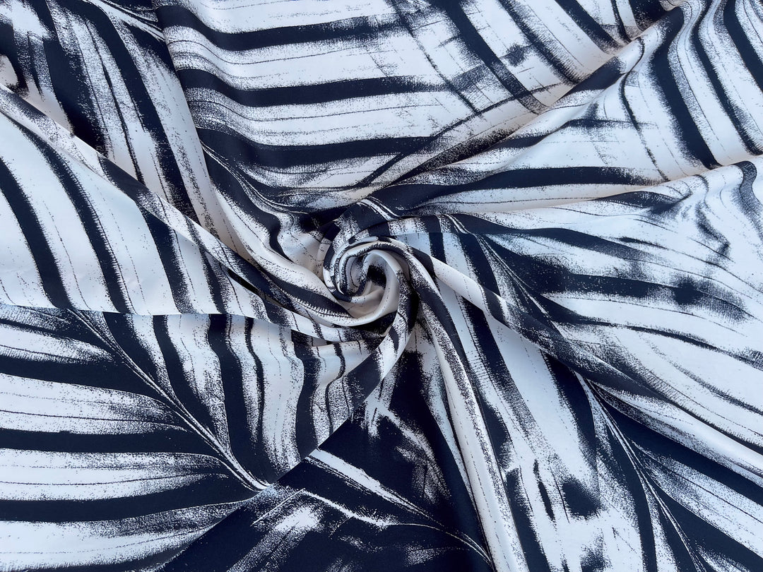 Lightweight  satin  fabric - Black And White Nature Print