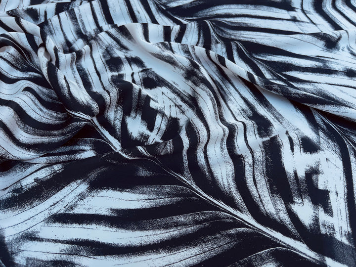 Lightweight  satin  fabric - Black And White Nature Print