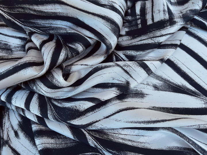 Lightweight  satin  fabric - Black And White Nature Print