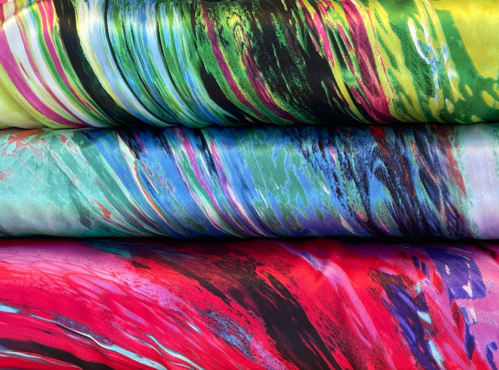 Charmeuse satin fabric   -  Abstract colorful print