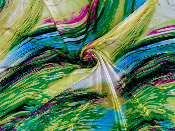 Charmeuse satin fabric   -  Abstract colorful print