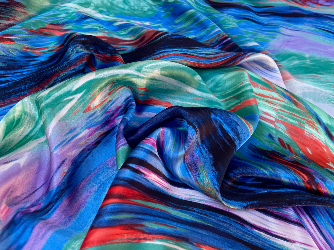 Charmeuse satin fabric   -  Abstract colorful print