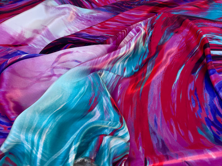 Charmeuse satin fabric   -  Abstract colorful print