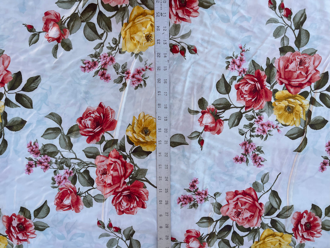 Faux silk charmeuse satin fabric by the yard -  Roses bouquet print