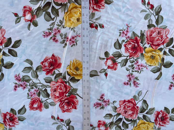 Faux silk charmeuse satin fabric by the yard -  Roses bouquet print