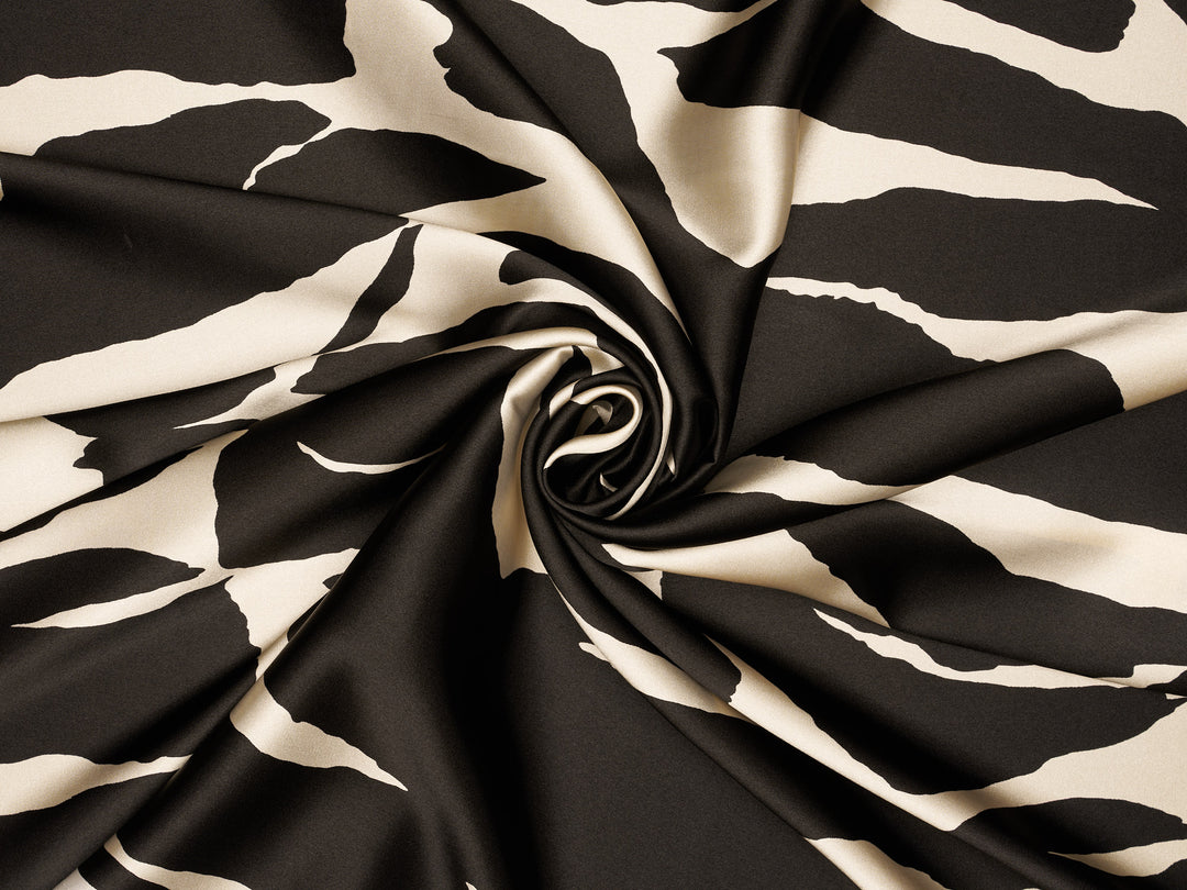 Satin  charmeuse fabric by the yard - Black And White Abstract Print