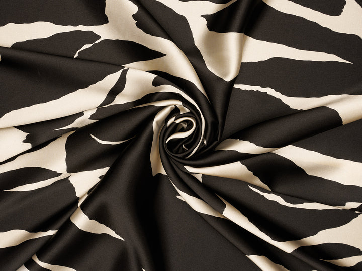 Satin  charmeuse fabric by the yard - Black And White Abstract Print