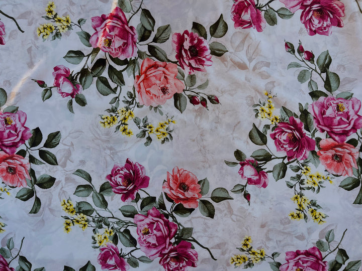 Faux silk charmeuse satin fabric by the yard -  Roses bouquet print