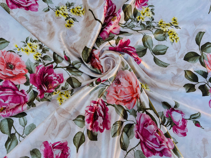 Faux silk charmeuse satin fabric by the yard -  Roses bouquet print