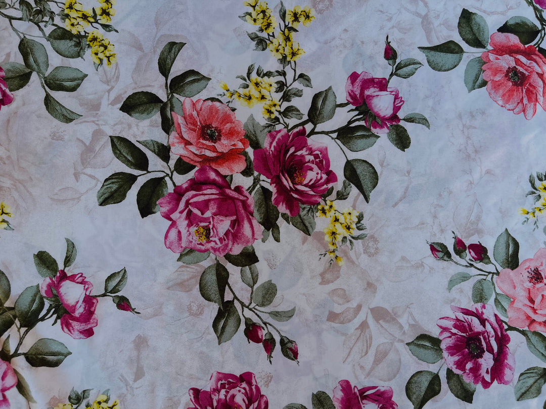 Faux silk charmeuse satin fabric by the yard -  Roses bouquet print