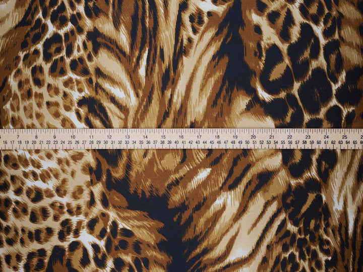 Satin  charmeuse fabric by the yard - Brown And Gold Animal  Print
