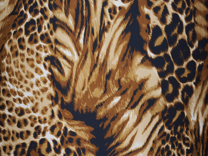 Satin  charmeuse fabric by the yard - Brown And Gold Animal  Print