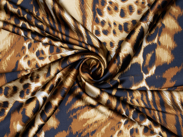 Satin  charmeuse fabric by the yard - Brown And Gold Animal  Print