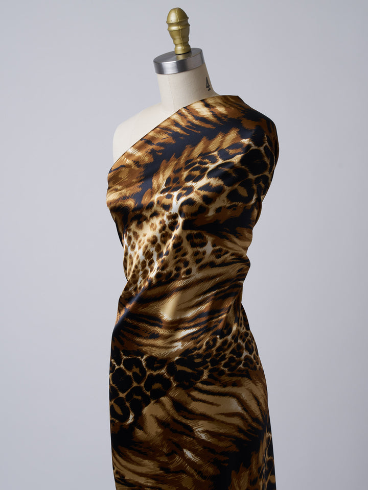 Satin  charmeuse fabric by the yard - Brown And Gold Animal  Print
