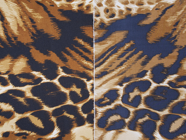 Satin  charmeuse fabric by the yard - Brown And Gold Animal  Print