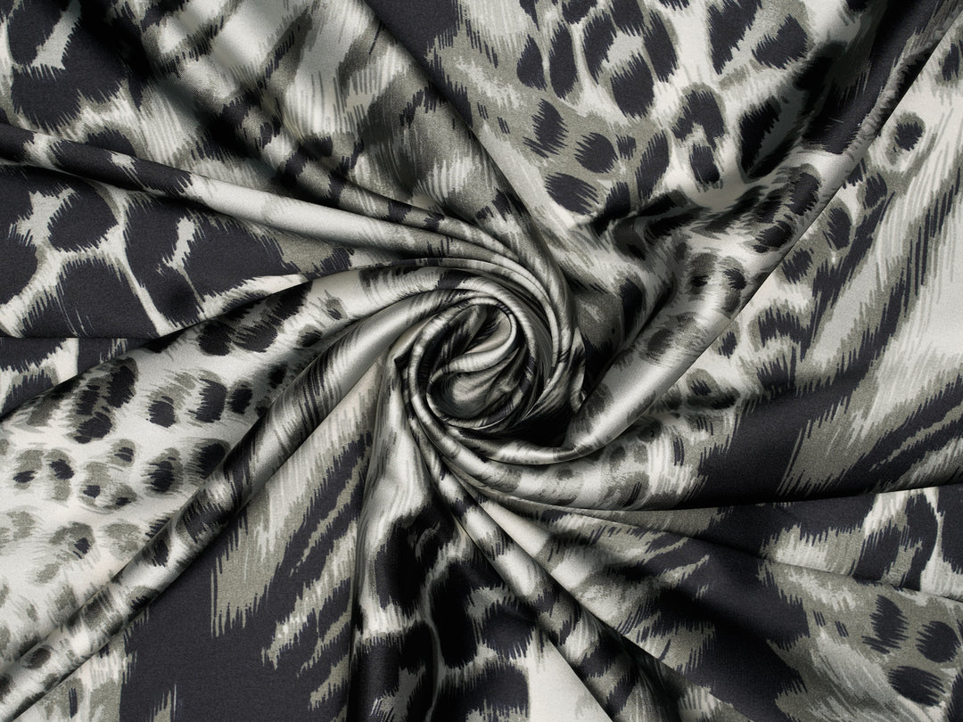 Satin  charmeuse fabric by the yard - Black And White Animal  Print