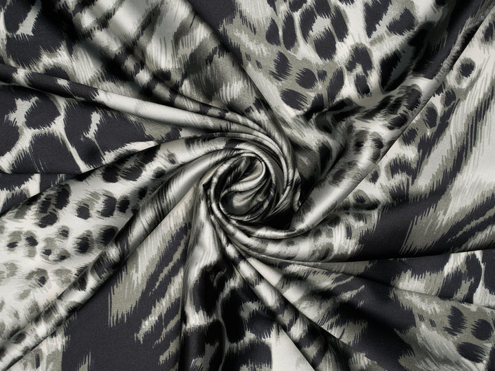 Satin  charmeuse fabric by the yard - Black And White Animal  Print