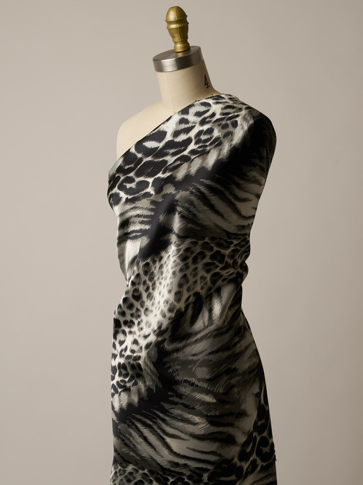 Satin  charmeuse fabric by the yard - Black And White Animal  Print