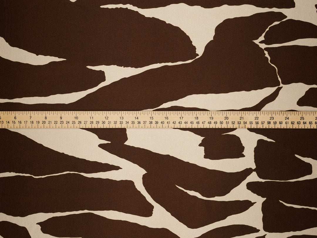 Satin  charmeuse fabric by the yard - Brown And Off White Abstract Print