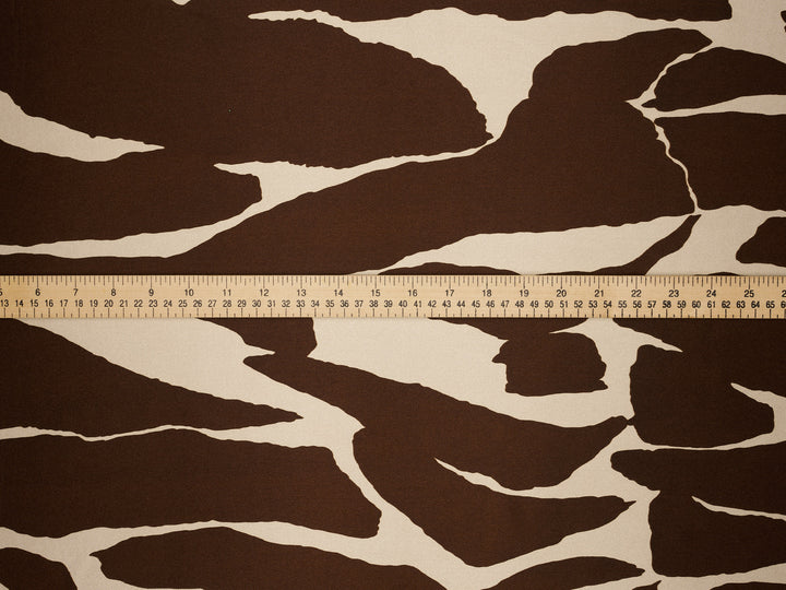 Satin  charmeuse fabric by the yard - Brown And Off White Abstract Print