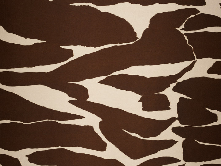 Satin  charmeuse fabric by the yard - Brown And Off White Abstract Print