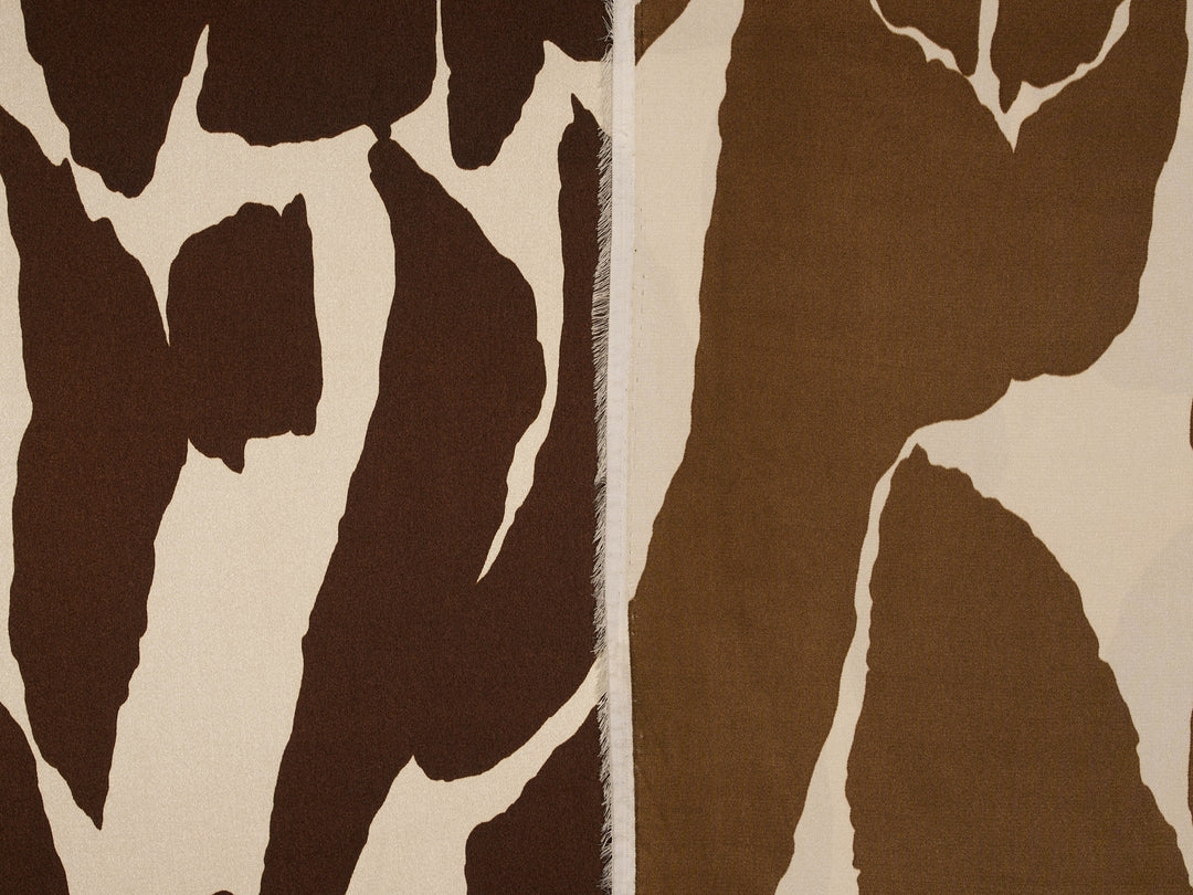 Satin  charmeuse fabric by the yard - Brown And Off White Abstract Print