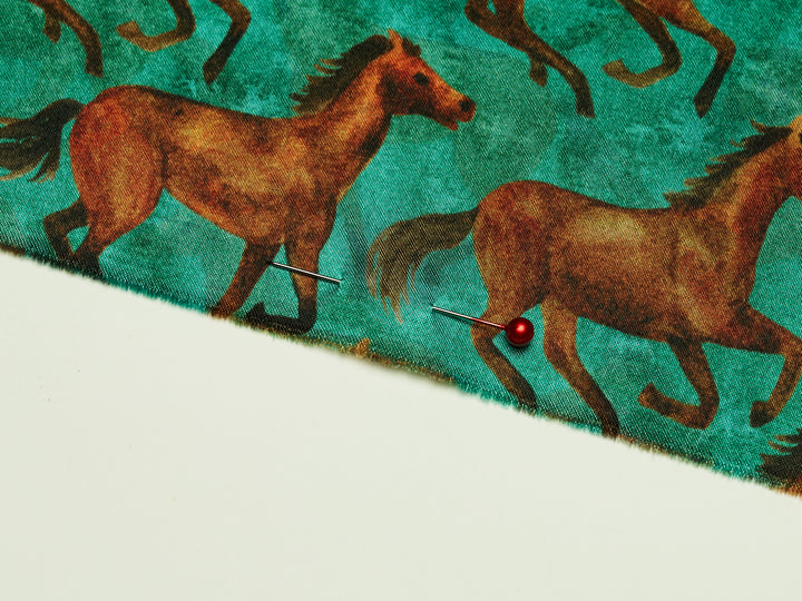 Charmeuse Satin  fabric by the yard -    Horses    print