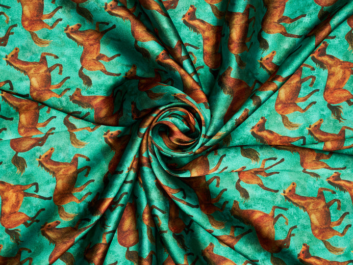 Charmeuse Satin  fabric by the yard -    Horses    print