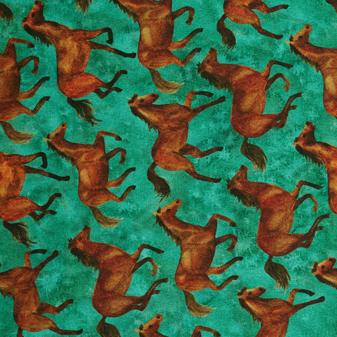 Charmeuse Satin  fabric by the yard -    Horses    print