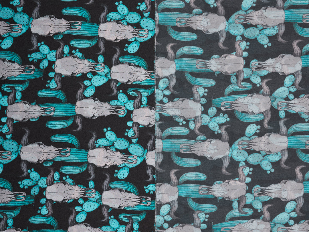 Charmeuse Satin  fabric by the yard -    Cactus and Skulls    print