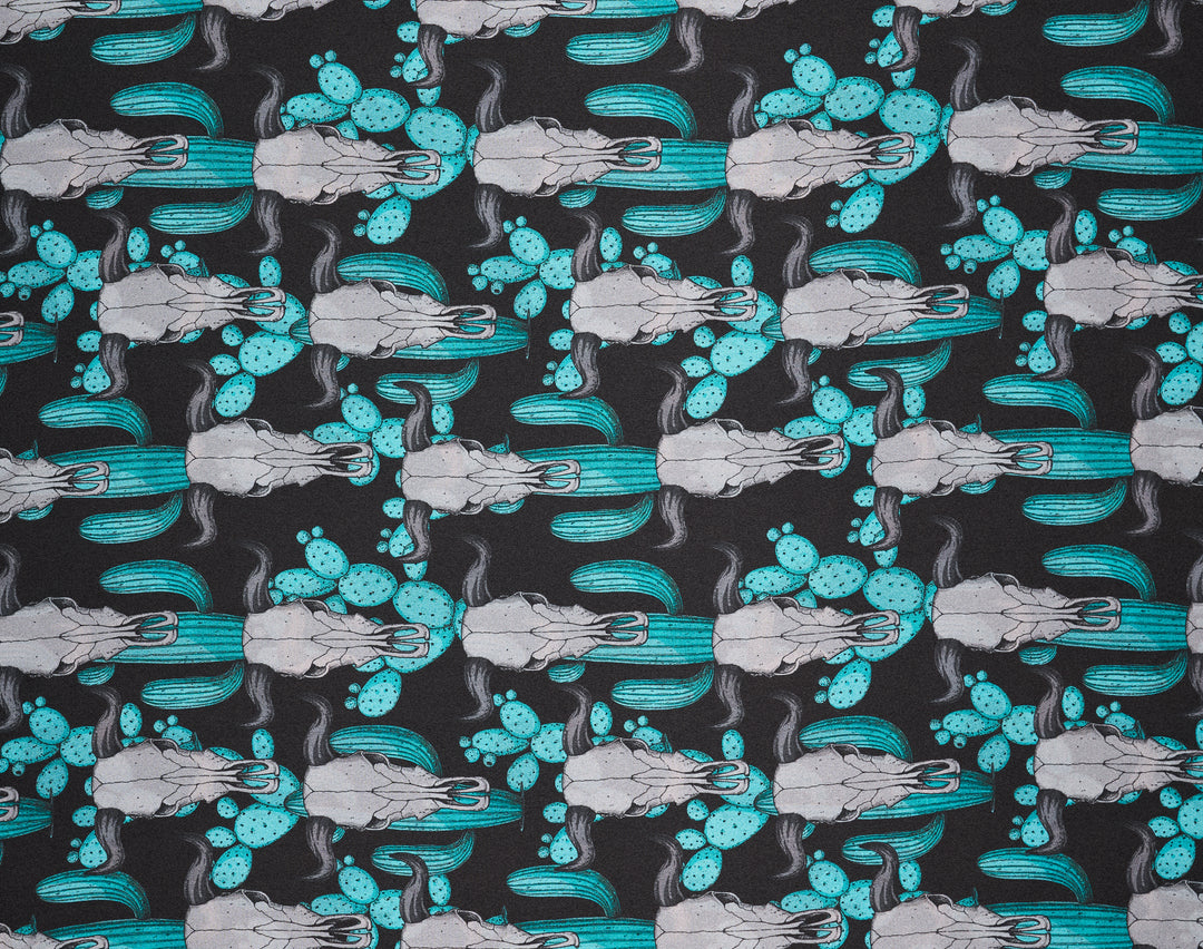 Charmeuse Satin  fabric by the yard -    Cactus and Skulls    print