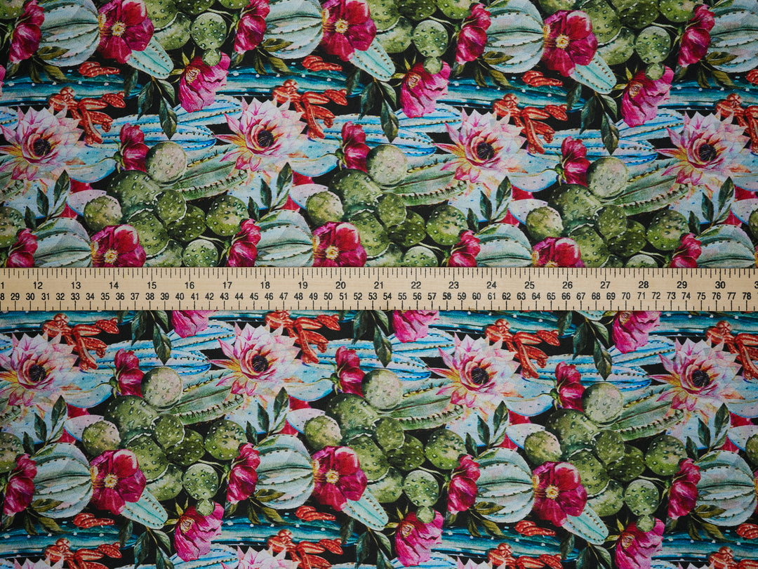 Charmeuse Satin  fabric by the yard -    Cactus    print