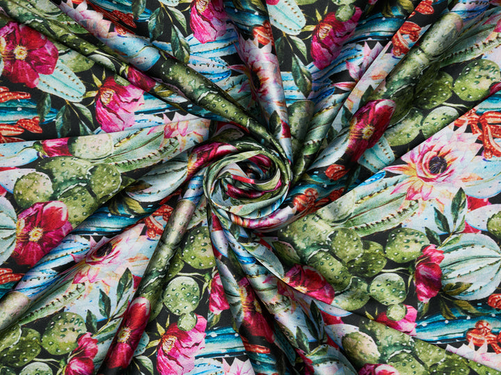 Charmeuse Satin  fabric by the yard -    Cactus    print