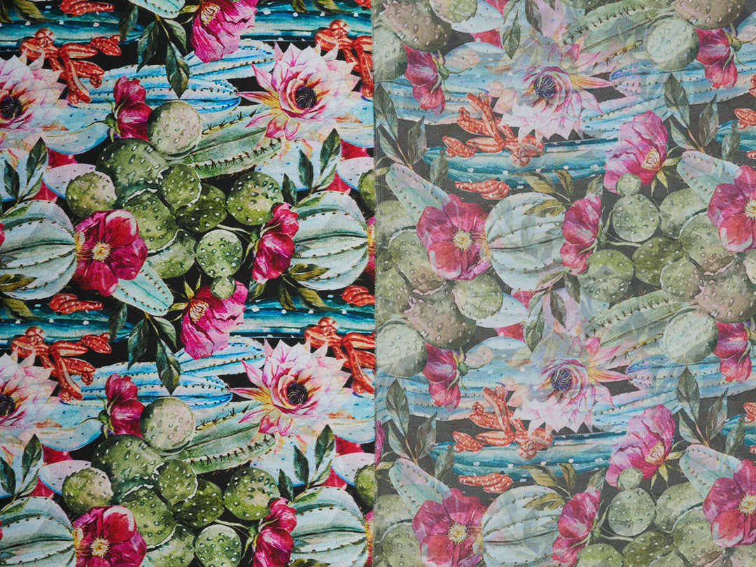 Charmeuse Satin  fabric by the yard -    Cactus    print