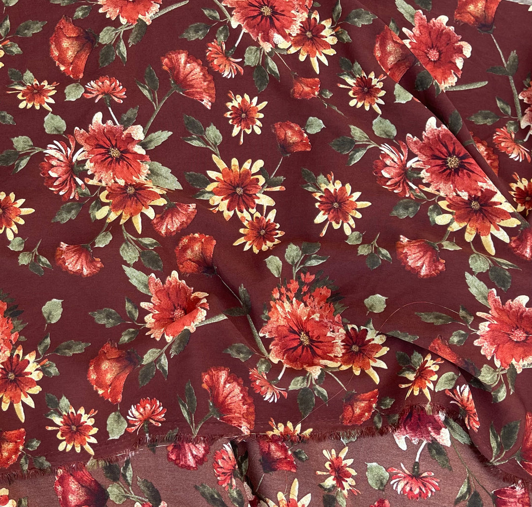 Woolpeach  fabric by the yard - Burgundy red and green  floral