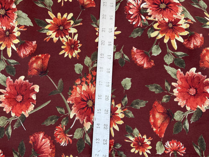 Woolpeach  fabric by the yard - Burgundy red and green  floral