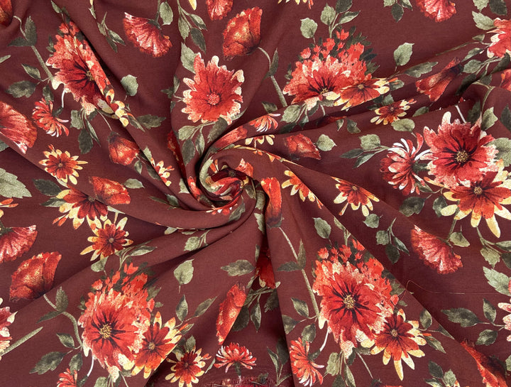 Woolpeach  fabric by the yard - Burgundy red and green  floral