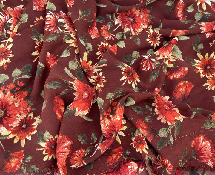 Woolpeach  fabric by the yard - Burgundy red and green  floral