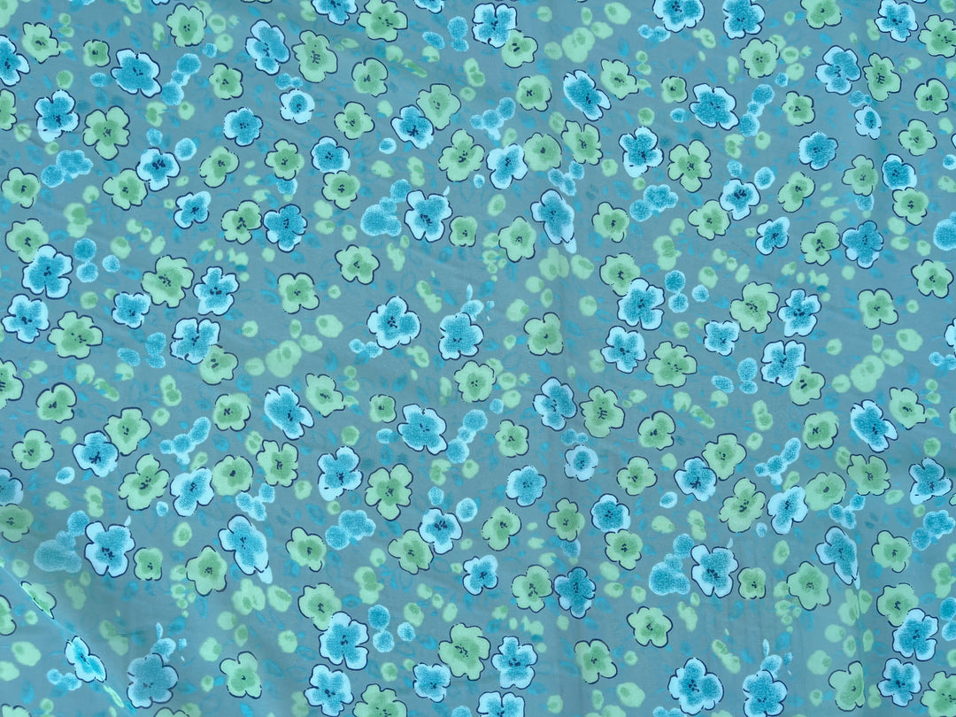 Chiffon fabric by the yard - Aqua Teal Floral print