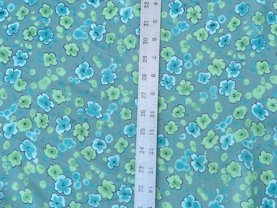 Chiffon fabric by the yard - Aqua Teal Floral print