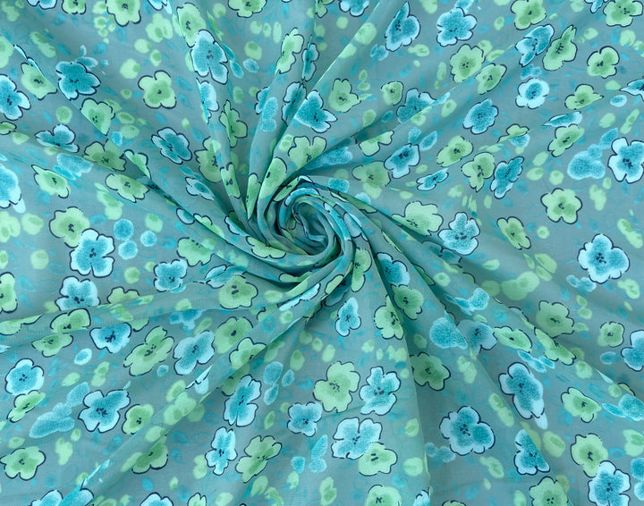 Chiffon fabric by the yard - Aqua Teal Floral print