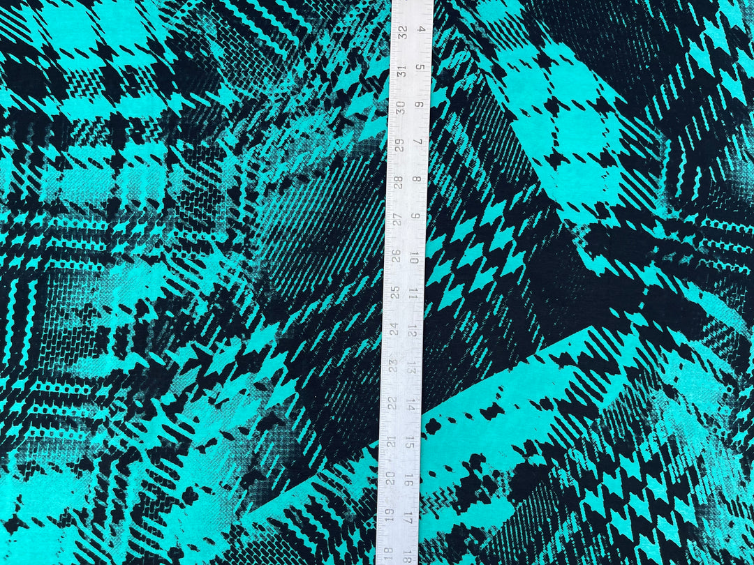 Peachskin  Fabric By The Yard - Black And Aqua Tribal Pattern